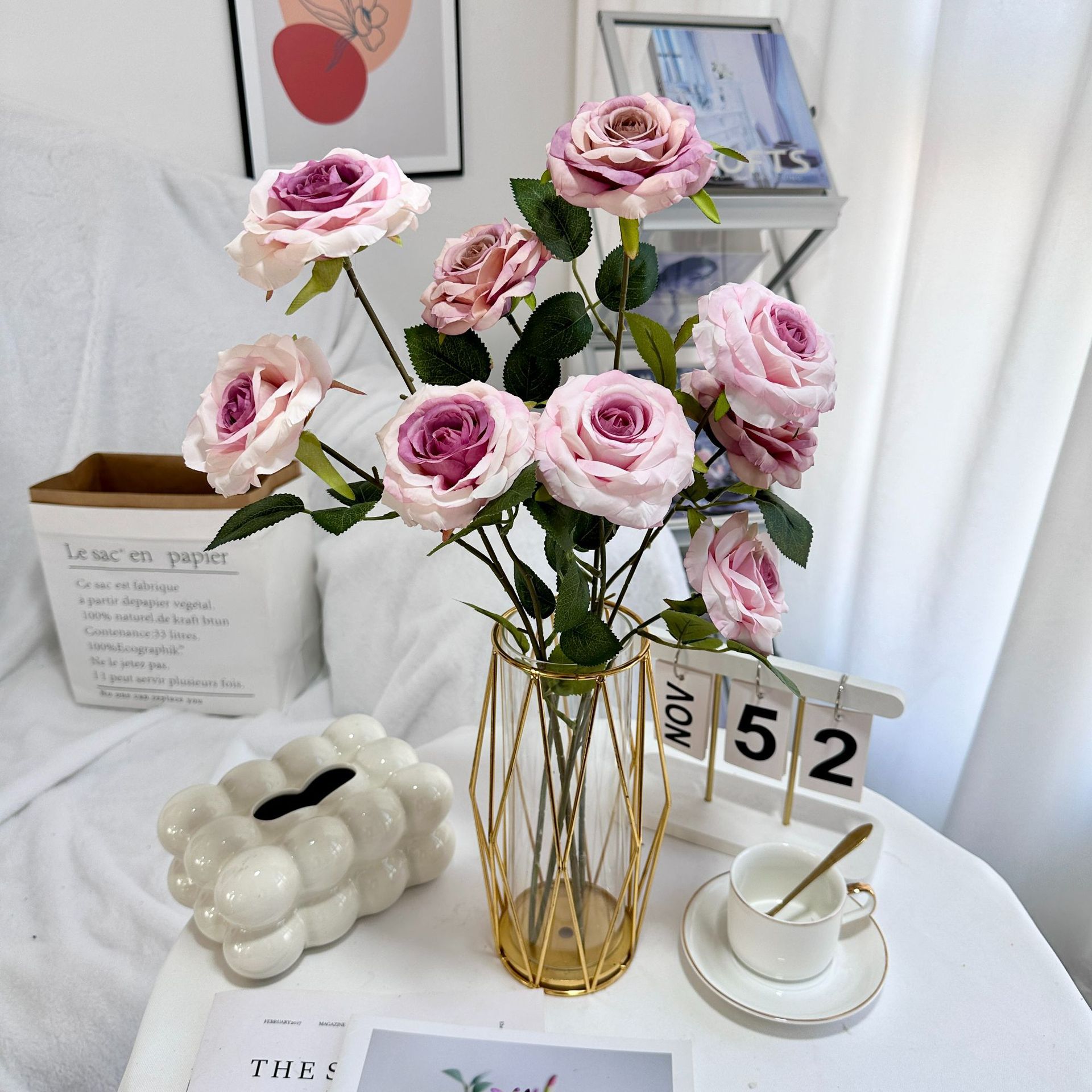 Dried Flower Bulk - Bunga Mawar Berlian 3 Kepala Realistis,